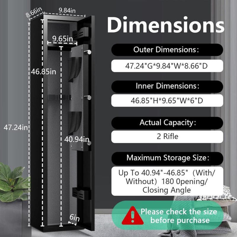 2 Gun Safe, Small Rifle Safe with Alarm System, 180 ° Quick Access Gun Cabinet for Rifles and Pistols, Electronic Shotgun Safe with Removable Shelf, Rifle Cabinet with Pistol Bags, Ammo Rack
