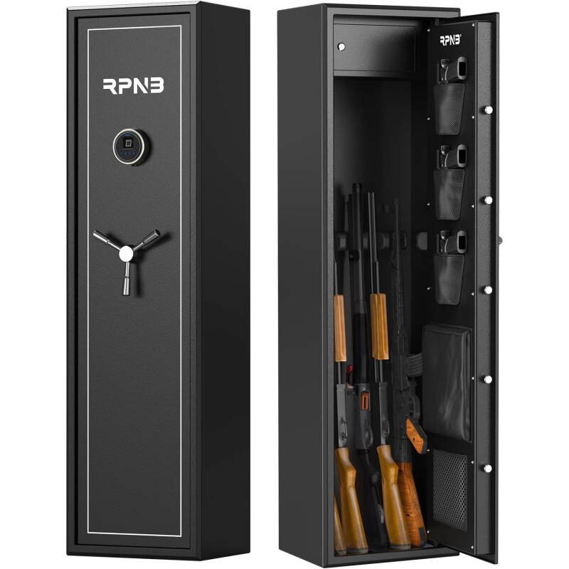 RPNB Large Rifle Safe, Electronic Gun Security Cabinet for 5-7 Rifles, Quick-Access Long Metal Rifle Gun Security Cabinet