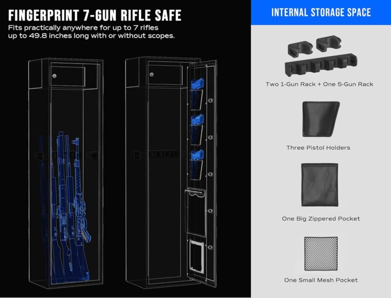 RPNB Large Rifle Safe, Electronic Gun Security Cabinet for 5-7 Rifles, Quick-Access Long Metal Rifle Gun Security Cabinet