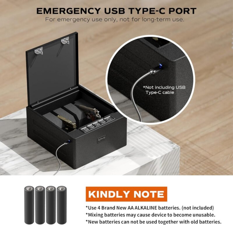 RPNB Gun Safe, Biometric Gun Safe for Handgun, 4 Pistols High Capacity Handgun Safe with Digital Keypad, Biometric Fingerprint