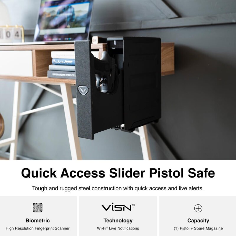 VAULTEK Slider Series Rugged Smart Handgun Safe Quick Auto-Open Sliding Door Pistol Safe (Biometric + ViSN WiFi)