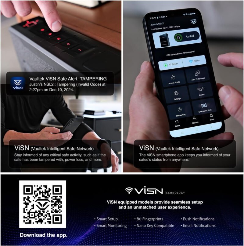 VAULTEK Slider Series Rugged Smart Handgun Safe Quick Auto-Open Sliding Door Pistol Safe (Biometric + ViSN WiFi)