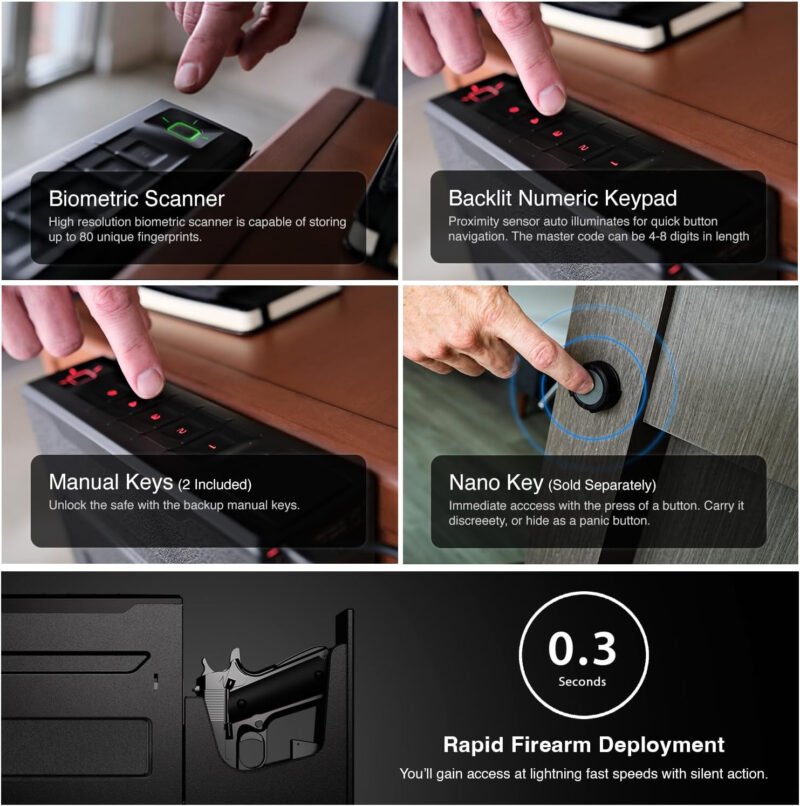 VAULTEK Slider Series Rugged Smart Handgun Safe Quick Auto-Open Sliding Door Pistol Safe (Biometric + ViSN WiFi)