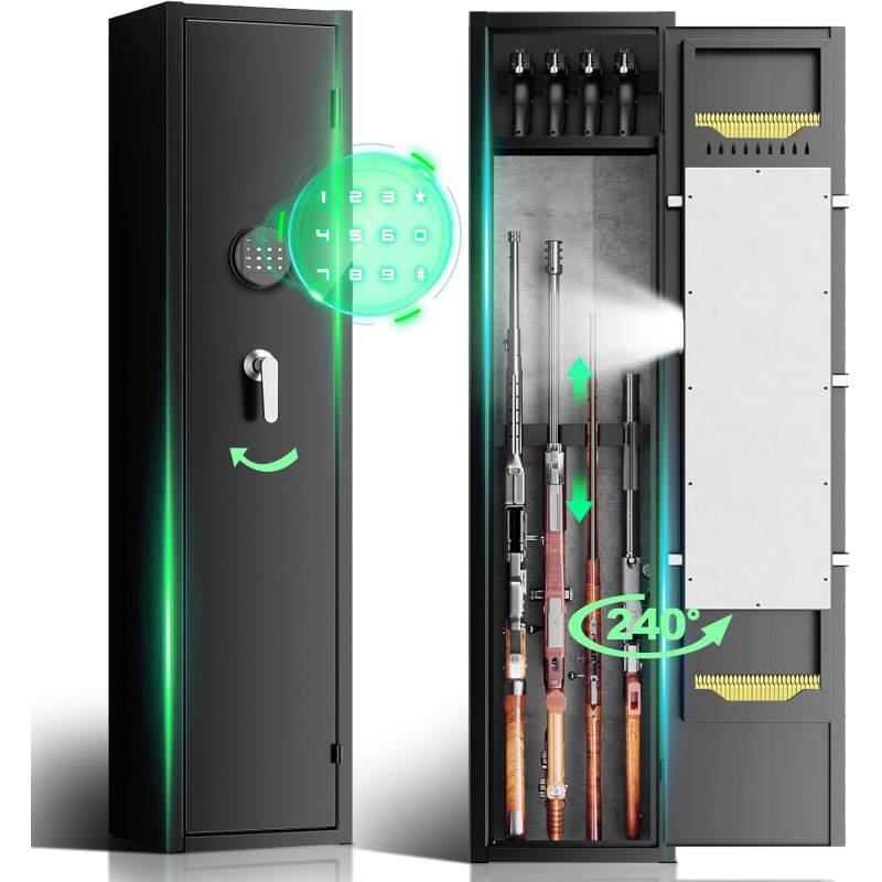 3-4 Digital Long Gun Safe for Rifle and Shotguns(with/Without Scope), Quick Access Rifle Safe for Home Rifle and Pistols with Alarm&Mute Mode,Gun Cabinet with Adjustable Gun Rack