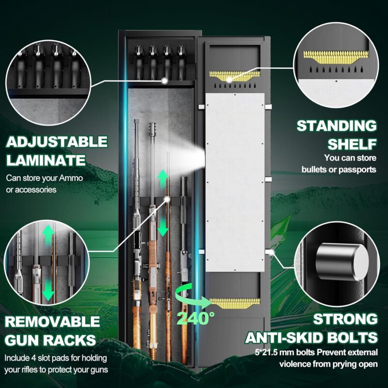 3-4 Digital Long Gun Safe for Rifle and Shotguns(with/Without Scope), Quick Access Rifle Safe for Home Rifle and Pistols with Alarm&Mute Mode,Gun Cabinet with Adjustable Gun Rack