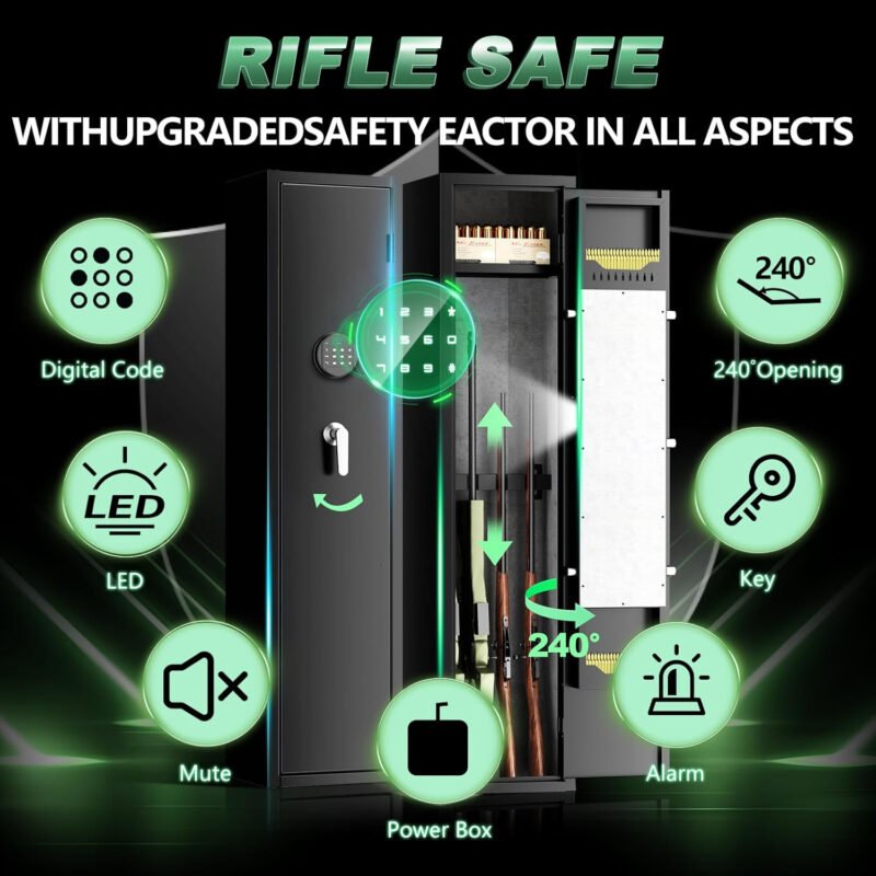 3-4 Digital Long Gun Safe for Rifle and Shotguns(with/Without Scope), Quick Access Rifle Safe for Home Rifle and Pistols with Alarm&Mute Mode,Gun Cabinet with Adjustable Gun Rack