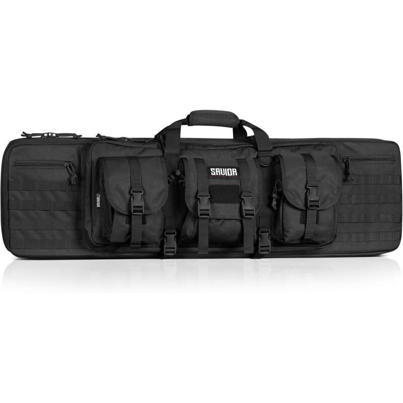 Savior Equipment American Classic Tactical Double Long Gun Bag Pistol Transportation Case w/Backpack Strap, Lockable Compartment, Available Length in 36″ 42″ 46″ 51″ 55″