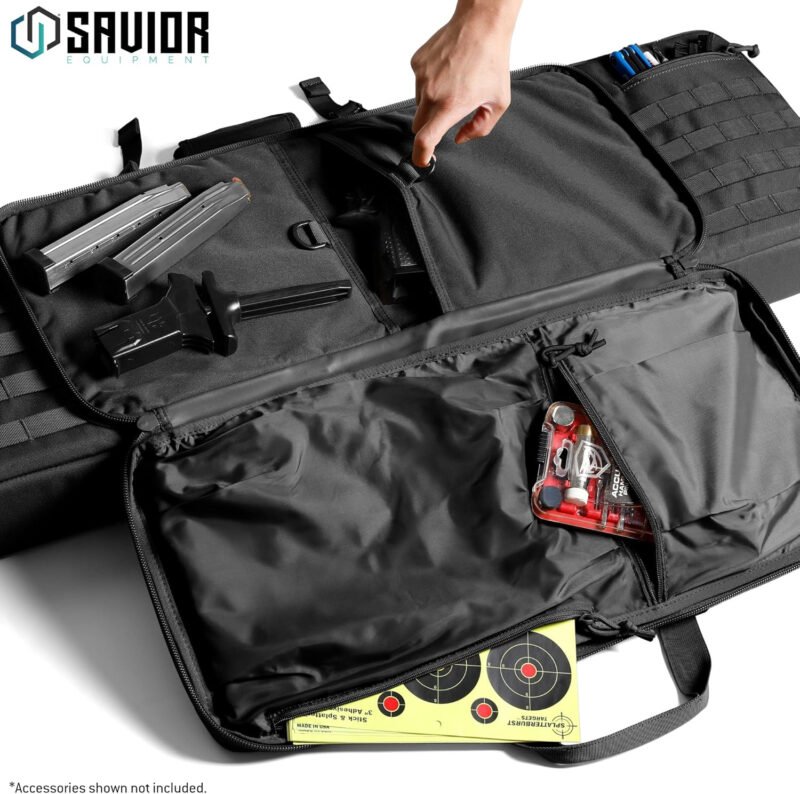 Savior Equipment American Classic Tactical Double Long Gun Bag Pistol Transportation Case w/Backpack Strap, Lockable Compartment, Available Length in 36″ 42″ 46″ 51″ 55″
