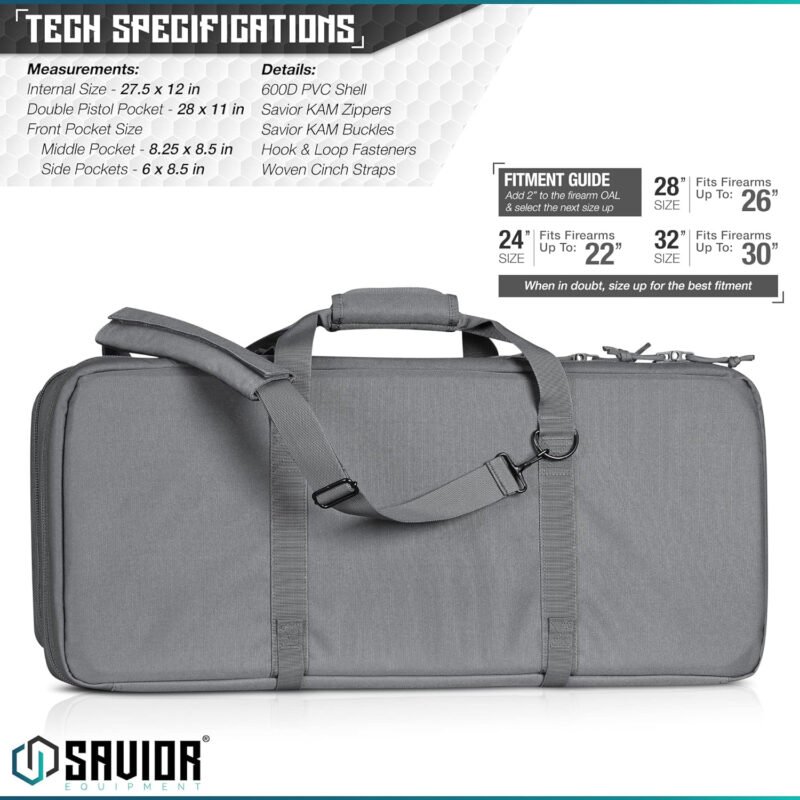 Savior Equipment American Classic Shorty Tactical Double Short Gun Case Pistol Bag, Spacious Front Pockets, Padded Shoulder Strap Included