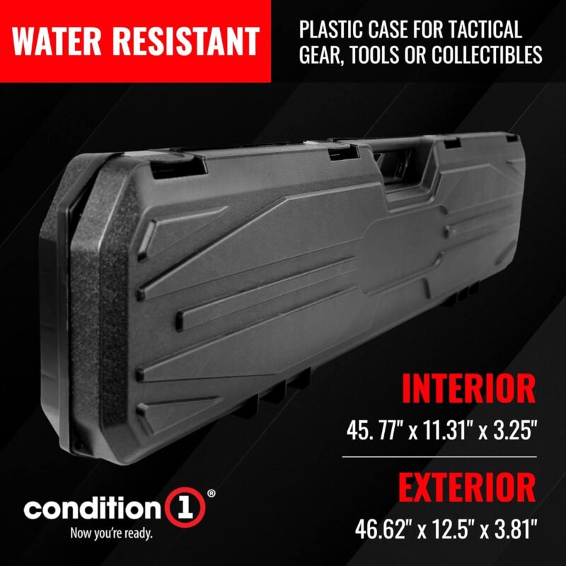 Condition 1 46” Rifle Gun Case, Hard Lockable Storage Box, Water Resistant Plastic Travel Case Model 628 For Tactical Gear, Protective Luggage, Made in USA, ‎46.62″x12.5″x3.81″ Black