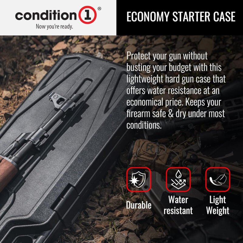Condition 1 46” Rifle Gun Case, Hard Lockable Storage Box, Water Resistant Plastic Travel Case Model 628 For Tactical Gear, Protective Luggage, Made in USA, ‎46.62″x12.5″x3.81″ Black