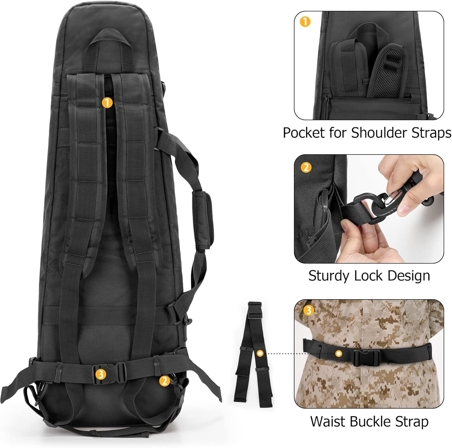 DSLEAF Long Soft Rifle Case for 36” Rifles, Tactical Double Rifle Backpack & Padded Rifle Bag for Hunting and Shooting