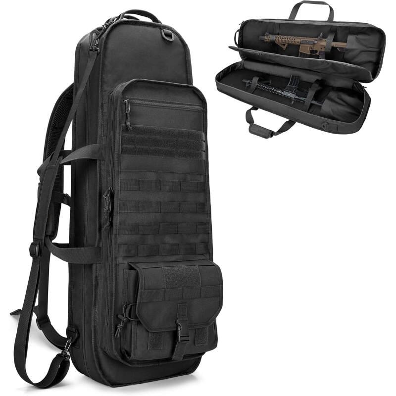 Tactical Rifle Bag Backpack Fits 32” Rifles, Soft Rifle Case with 3 Magazine Holders, Padded Shoulder Straps, Lockable Zipper and Molle System for Hunting and Shooting