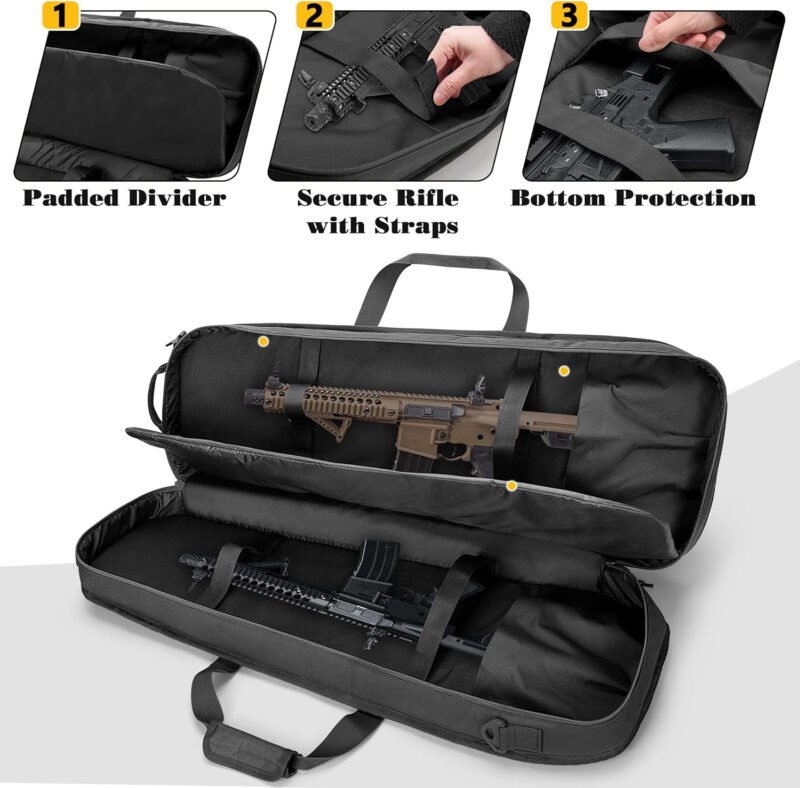 Tactical Rifle Bag Backpack Fits 32” Rifles, Soft Rifle Case with 3 Magazine Holders, Padded Shoulder Straps, Lockable Zipper and Molle System for Hunting and Shooting