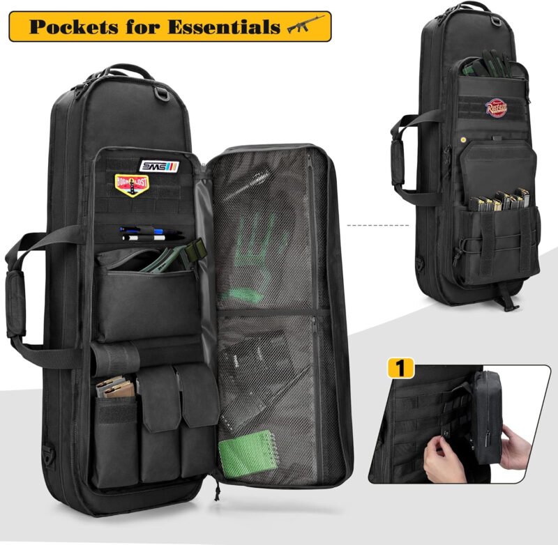 Tactical Rifle Bag Backpack Fits 32” Rifles, Soft Rifle Case with 3 Magazine Holders, Padded Shoulder Straps, Lockable Zipper and Molle System for Hunting and Shooting