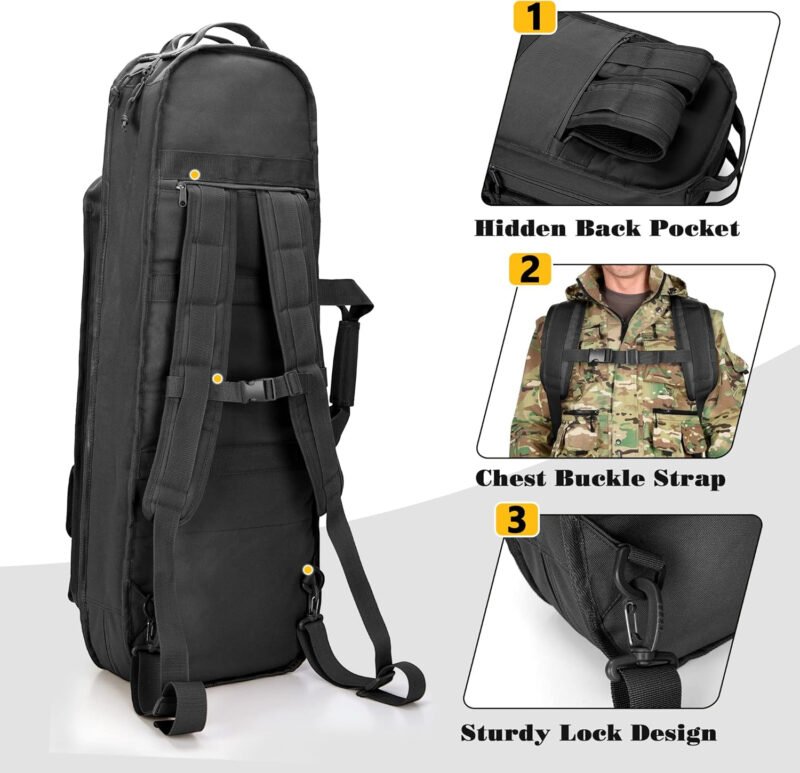 Tactical Rifle Bag Backpack Fits 32” Rifles, Soft Rifle Case with 3 Magazine Holders, Padded Shoulder Straps, Lockable Zipper and Molle System for Hunting and Shooting