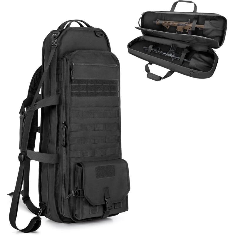 Tactical Rifle Bag Backpack Fits 28” Rifles, Soft Rifle Case with 3 Magazine Holders, Padded Shoulder Straps, Lockable Zipper and Molle System for Hunting and Shooting