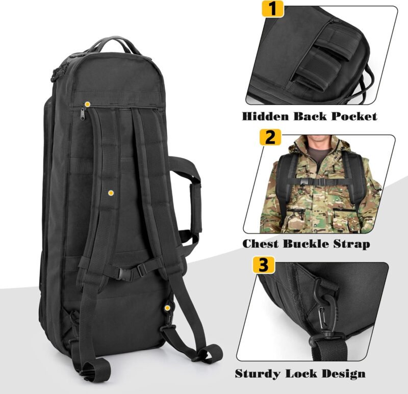 Tactical Rifle Bag Backpack Fits 28” Rifles, Soft Rifle Case with 3 Magazine Holders, Padded Shoulder Straps, Lockable Zipper and Molle System for Hunting and Shooting