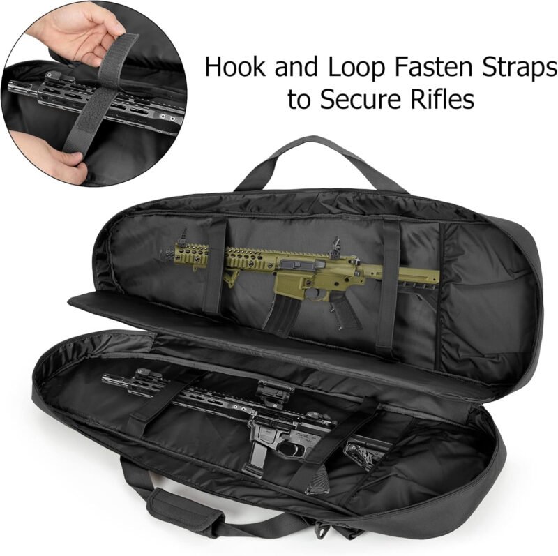 DSLEAF Double Short Barrel Rifle Case for 32” Rifles, Soft Tactical Rifle Backpack & Padded Rifle Bag for Hunting and Shooting