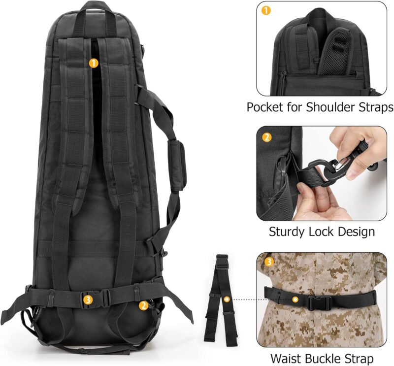 DSLEAF Double Short Barrel Rifle Case for 32” Rifles, Soft Tactical Rifle Backpack & Padded Rifle Bag for Hunting and Shooting