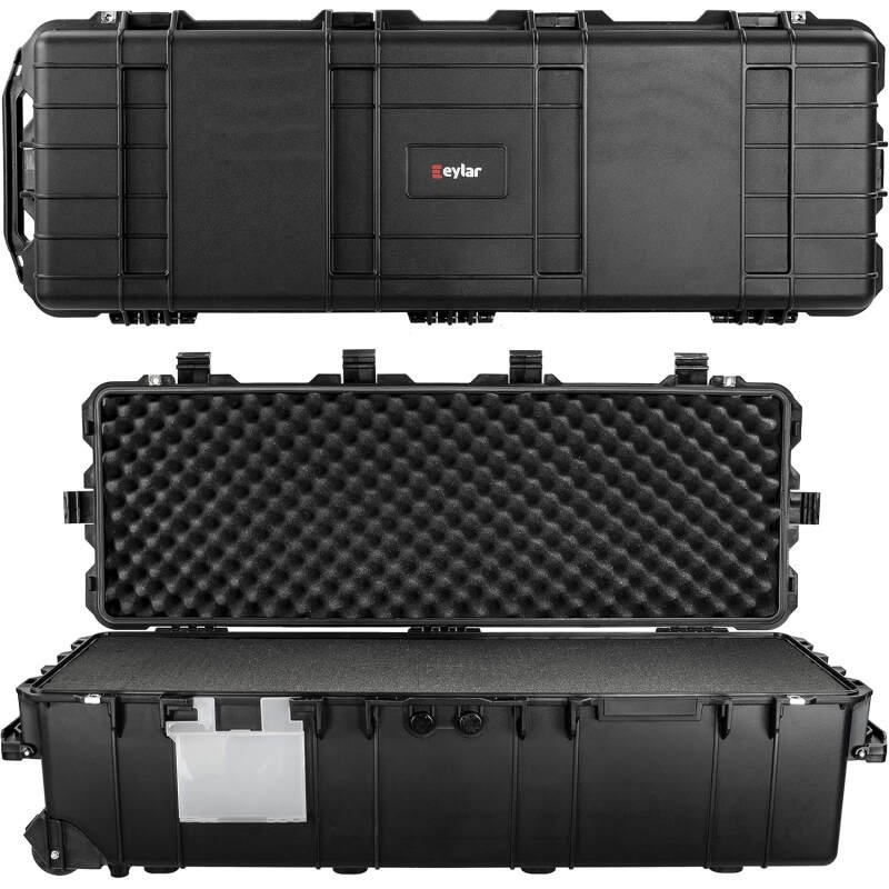 Eylar XL 44 Inch Deep Heavy Transport Roller Rifle Hard Case with Foam, Waterproof & Crushproof, Three Rifle Capacity, Auto-Pressure Valve with Lockable Fittings TSA Standards