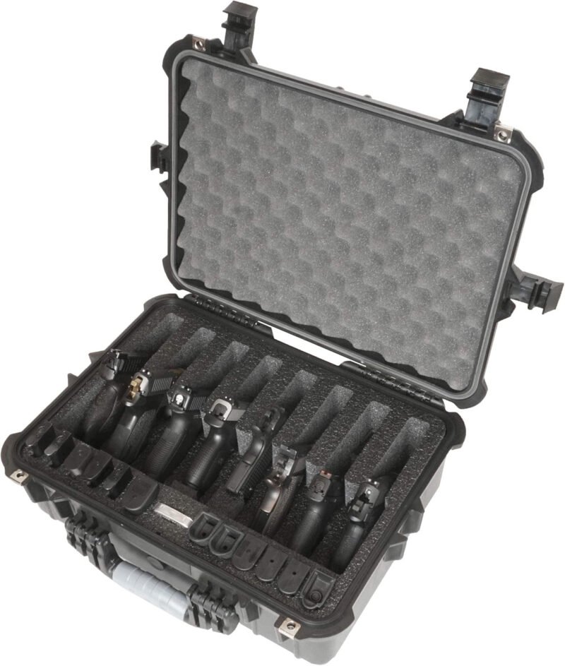 Case Club 8 Pistol and 12 Magazine Pre-Cut Heavy Duty Waterproof Case with Included Silica Gel Canister to Help Prevent Gun Rust