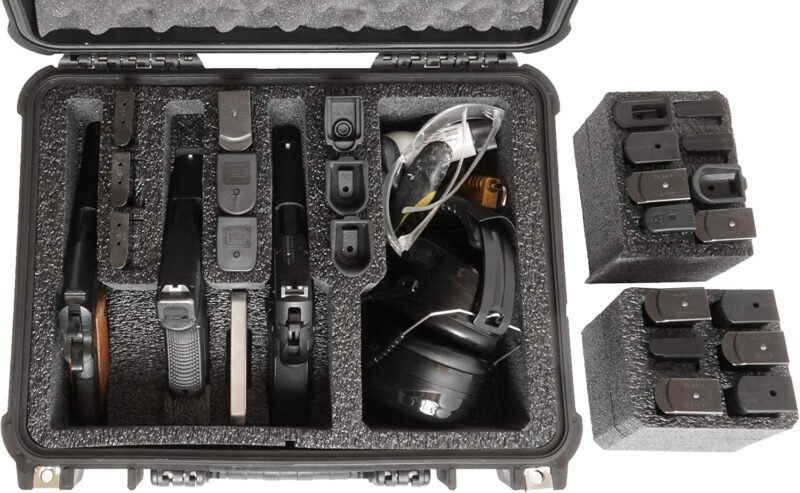 Case Club 3 Pistol & Accessory & Up to 23 Magazines Pre-Cut Waterproof Case with Silica Gel to Help Prevent Gun Rust (Gen 2)