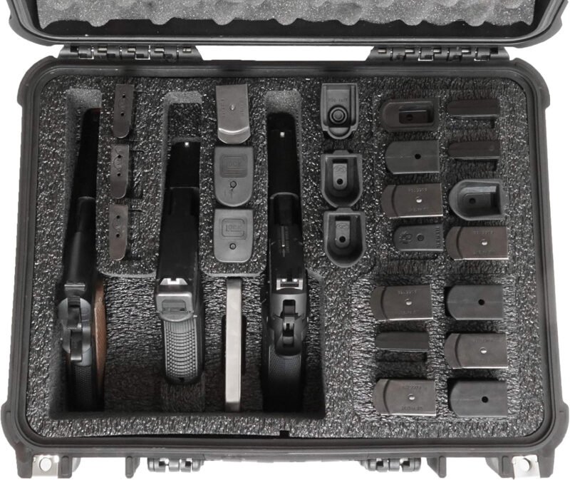 Case Club 3 Pistol & Accessory & Up to 23 Magazines Pre-Cut Waterproof Case with Silica Gel to Help Prevent Gun Rust (Gen 2)