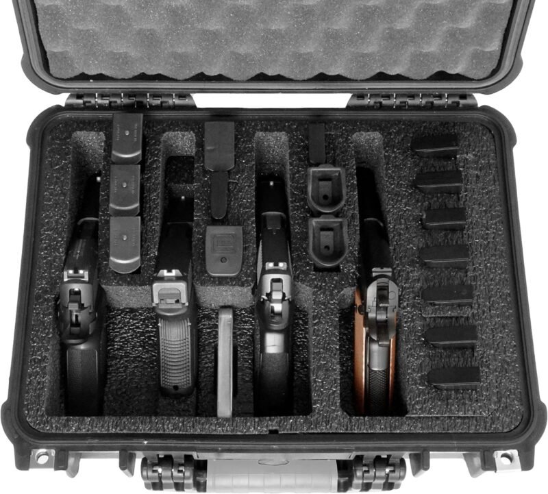 Case Club 4 Pistol and 16 Magazine Pre-Cut Heavy Duty Waterproof Case with Included Silica Gel Canister to Help Prevent Gun Rust (Upgraded Gen-2)