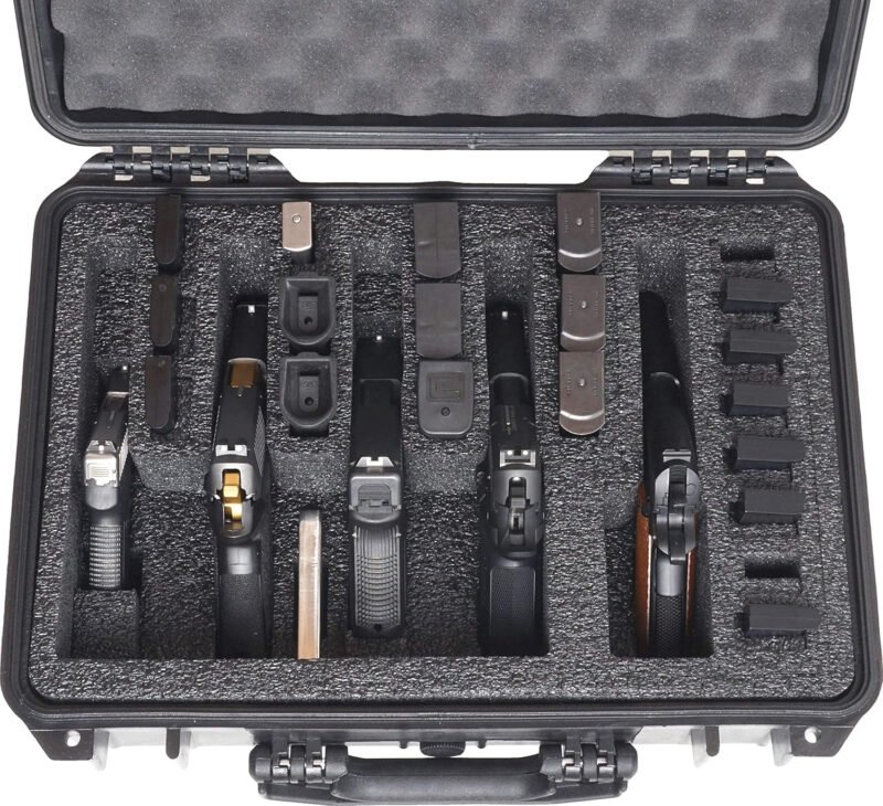 Case Club 5 Pistol and 20 Magazine Pre-Cut Heavy Duty Waterproof Case with Included Silica Gel Canister to Help Prevent Gun Rust (Upgraded Gen-3)