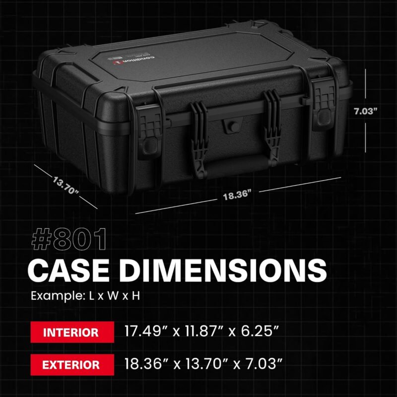 Condition 1 18” 5 Pistol Case, Model 801, Heavy Duty Waterproof Hard Gun Case with 5 Slot 20 Mag Pre-Cut Foam, TSA Friendly, Made in USA, 18.36″x13.70″x7.03″