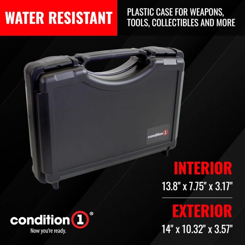 Condition 1 14″ Economy Plastic Hard Case Model 1763 for Handgun, Revolver, Firearm, Pistol Lockable Protective Travel Storage Case, Made in USA, 14″x10.32″x3.57″