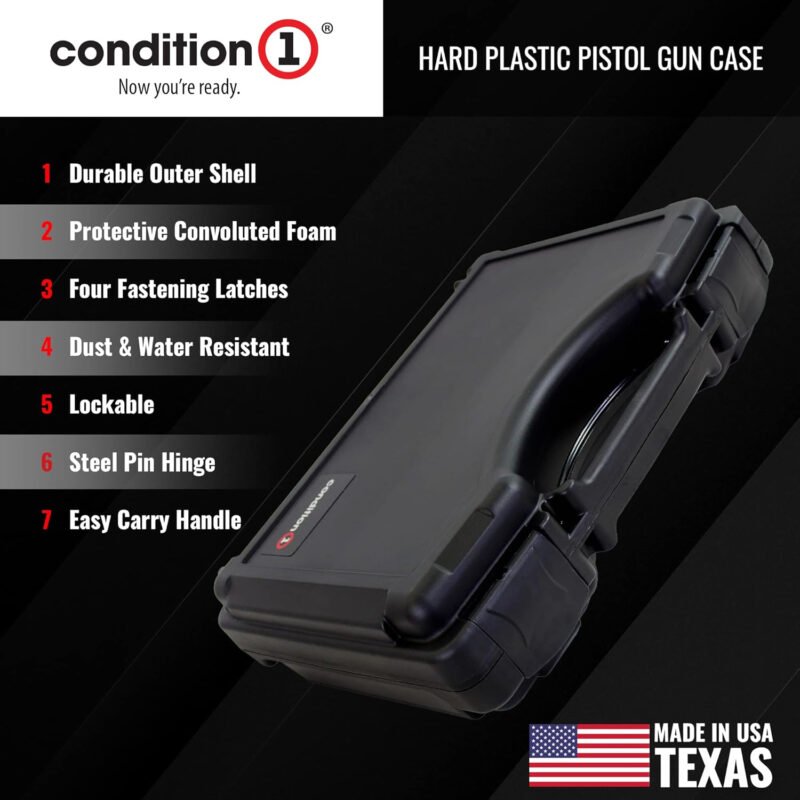 Condition 1 14″ Economy Plastic Hard Case Model 1763 for Handgun, Revolver, Firearm, Pistol Lockable Protective Travel Storage Case, Made in USA, 14″x10.32″x3.57″