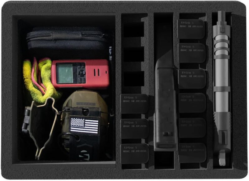 Versatile Pre-Cut Foam Tactical Pistol Case, Water& Shock Proof, TSA Approved, 16.1″ x 13.5″ x 8.0″