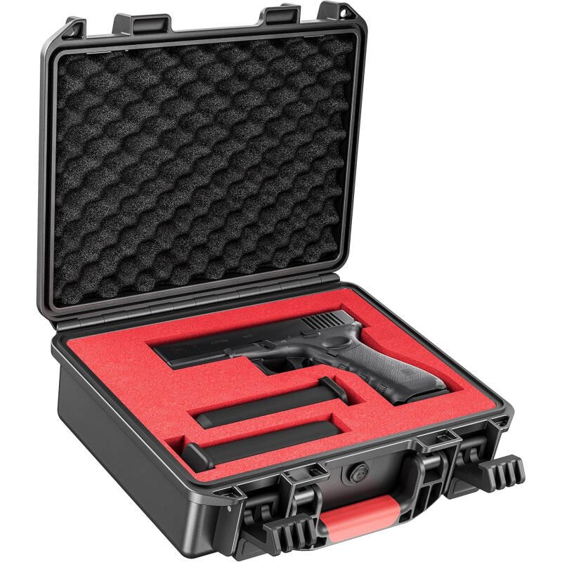 Gun Case for Handgun Pistol Cases Hard Shell TSA Lockable Pistol Case DIY Waterproof & Shockproof Air Travel Locking Gun Case 9mm