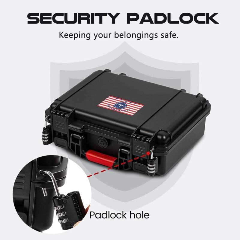 Gun Case for Handgun Pistol Cases Hard Shell TSA Lockable Pistol Case DIY Waterproof & Shockproof Air Travel Locking Gun Case 9mm