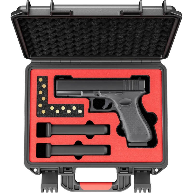 Lockable Handgun Case for Glock Case, TSA Approved Gun Case for G17/G19/G20/G21/G22/G23/G31/G32/G37/G38/G43/G45, Waterproof Gun Case with Foam, Pistol Case for Transport and Storage