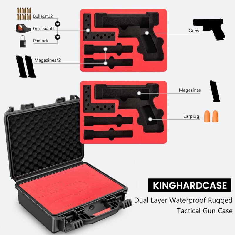 Lockable Handgun Case for Glock Case, TSA Approved Gun Case for G17/G19/G20/G21/G22/G23/G31/G32/G37/G38/G43/G45, Waterproof Gun Case with Foam, Pistol Case for Transport and Storage