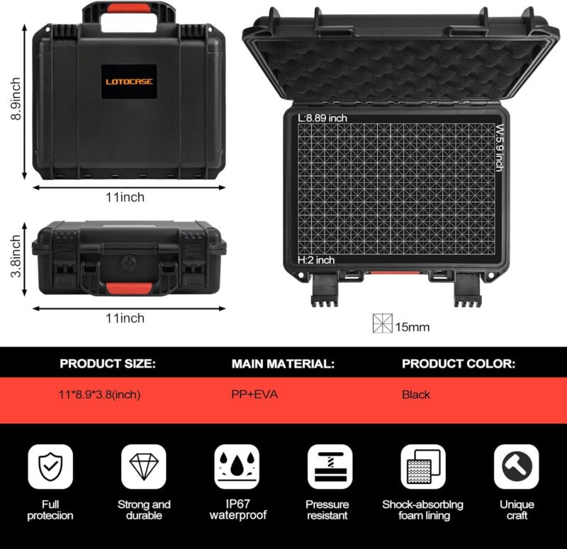 Gun Case TSA Approved Pistol Case Hard Shell Waterproof with DIY Customizable Pre-cut Foam Insert – Travel Gun Case for Gun Case 9mm
