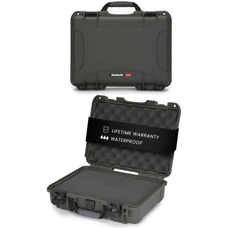 NANUK 910 Hard Case with Foam Single Sporting Gear, IP67 Waterproof Hard Storage, Made in North America Short Case with foam– (14.3’’ x 11.1’’ x 4.7’’)