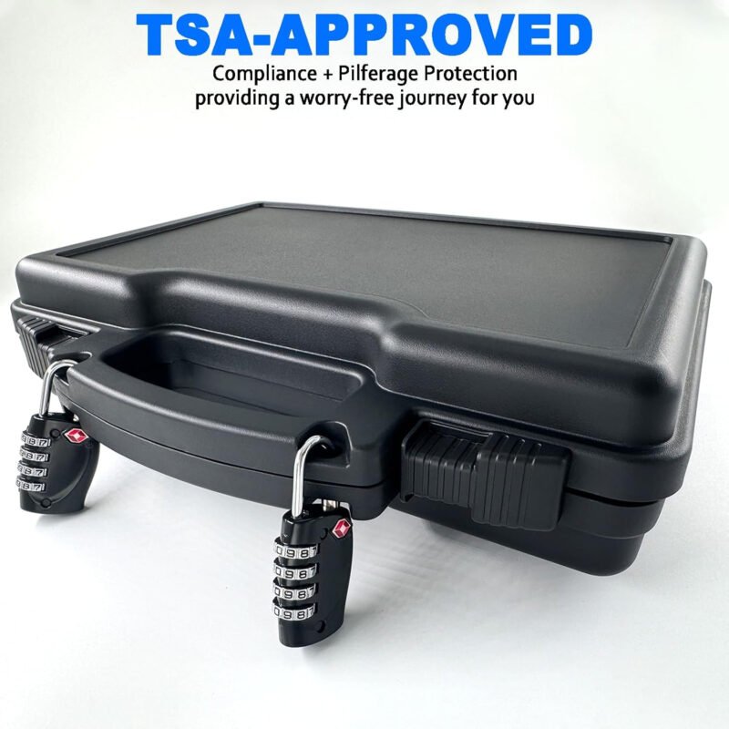 TSA Approved Gun Case for Air Travel with Locks-Handgun Case Lockable ‎12.8 x 10 x 3.2 Inches, Water-Resistant Gun Carrying Case for Pistol, Plastic Hard Case with Foam‎