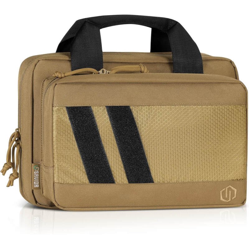 Savior Equipment Specialist Series Tactical Double Scoped Handgun Firearm Case Pistol Bag for Outdoor Hunting Shooting Range, Lockable Compartment, Additional Magazine Storage Slots