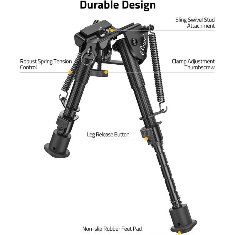 CVLIFE Rifle Bipod, 6-9 Inch Adjustable Super Duty Tactical Bipod