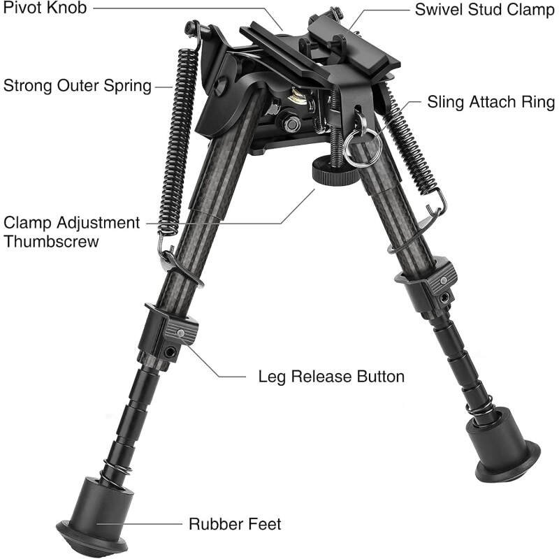 CVLIFE Rifle Bipod with Pivot Tilt, Swivel Stud, and Detachable S Lock Lever for Stability and Target Shooting