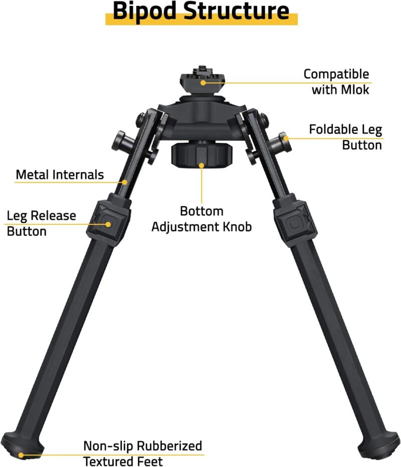 CVLIFE Bipod Compatible with M-Rail Bipods for Rifles Tactical Rifle Bipod Sturdy Portable Height Adjustable Bipod for Hunting Shooting Outdoors
