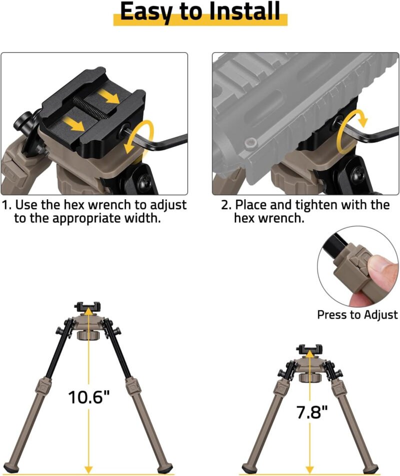 CVLIFE Picatinny Bipods for Rifles Tactical Rifle Bipod Adjustable Rotation 360 Degrees Tilt Portable Sturdy Bipod for Hunting and Shooting