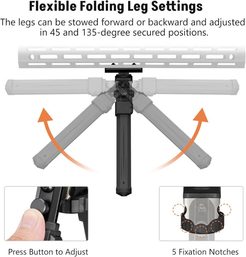MidTen Tactical Bipod Compatible with M-Rail Bipod Swivel Tilt Sturdy Height Adjustment for Hunting and Shooting