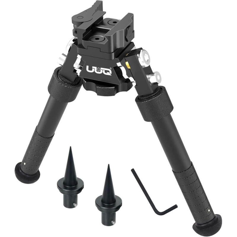 UUQ QV8 6’- 9’Tactical Rifle Adjustable Bipod, CNC Quick Detach Lever for Picatinny Rail Mount(360 Degree Swivel), for Hunting Shooting and Outdoors, w/Spike Feet