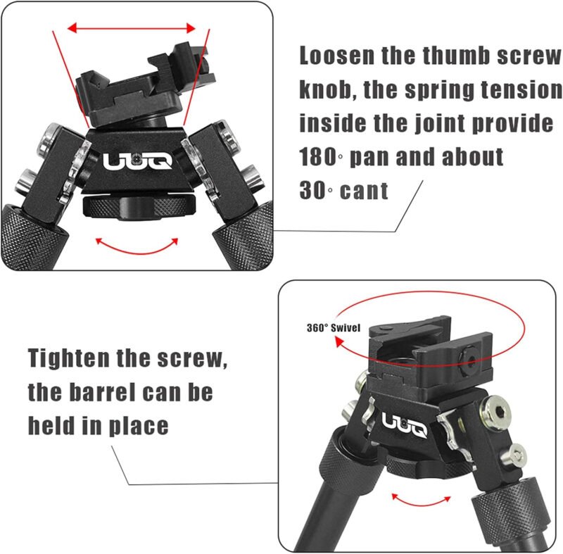 UUQ QV8 6’- 9’Tactical Rifle Adjustable Bipod, CNC Quick Detach Lever for Picatinny Rail Mount(360 Degree Swivel), for Hunting Shooting and Outdoors, w/Spike Feet