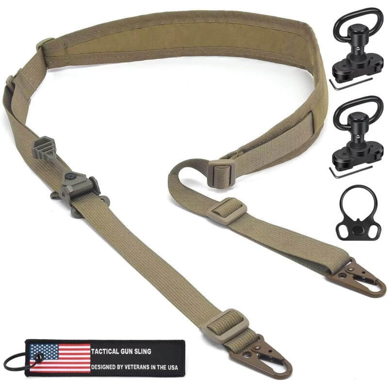 WarBull 2 Point Rifle Sling, QD Swivel Quick Adjust Gun Sling with HK Hook, Soft Shoulder Pad Tactical Rifle Sling for Rifle Shotgun and Crossbow, Hunting and Outdoor Sports with Keychain Gift
